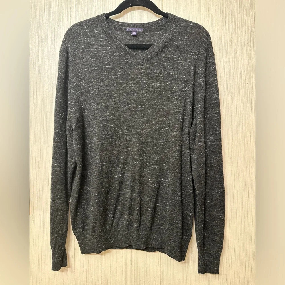 Paraphrase Gray Merino Wool Blend V-Neck Men‎ Sweater Size XL
